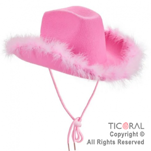 SOMBRERO COWBOY CON PLUMAS ROSA x 1